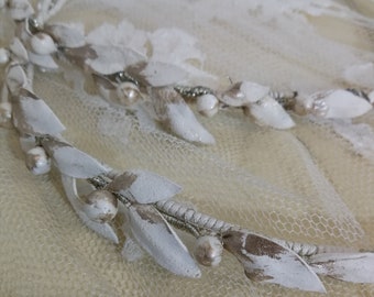 Leather olive wedding crowns set Modern style Greek stefana Handmade crowns Orthodox ceremony Bridal hair accessories