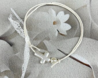 Pearly cross bracelet Greek Baptism Martyrika Witness souvenirs for church Handmadd with pearl