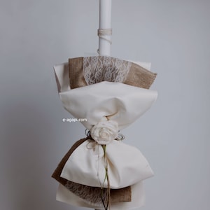 Lambada rose burlap lace greek Baptism candles -orthodox christening Candles - Cream baptism candles - Baby girl baptism Greek baptism