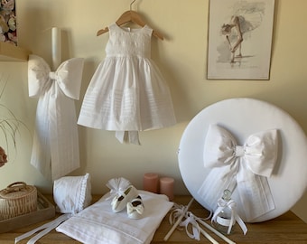 White complete baptism set Dress Keepsake box Candle Towel set Bottle Soap Traditional church ceremony Baby girl handmade christening gift