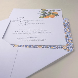 FÍSICO Limones y azulejos azules Invitaciones de boda en sobre Invitaciones para invitados a la fiesta posterior a la boda Tarjeta de invitación única