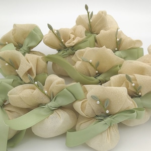 Bomboniere con perle d'ulivo 50-100 Matrimonio verde Regali unici per ospiti Bomboniere Souvenir Koufeta Idee regalo Evento elegante Matrimonio fatto a mano
