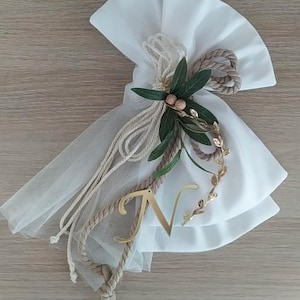 Rama de olivo Letras doradas Lazo para velas y bolsos Decoraciones de bautismo griego Regalos de bautizo de niña ahijada Iglesia ortodoxa Hecho a mano