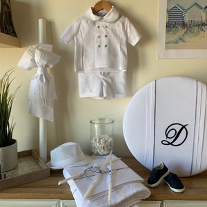 Personalized complete baptism set Suit Keepsake box Candle Towel set Bottle Soap Traditional church ceremony Baby boy handmade christening