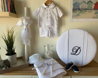 Personalized complete baptism set Suit Keepsake box Candle Towel set Bottle Soap Traditional church ceremony Baby boy handmade christening