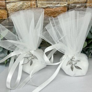 Olive favors Wedding bomboniere White wedding Greek favors with koufeta Wedding guests gifts Tulle pouch greek wedding Unique grecian style image 13