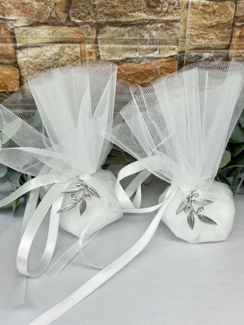 Olive favors Wedding bomboniere White wedding Greek favors with koufeta Wedding guests gifts Tulle pouch greek wedding Unique grecian style image 13