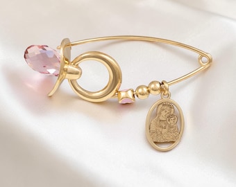 Silver 925 Religious safety pin cross Mary & Jesus God eye Orthodox baptism Baby Martyrika Girl christening gift Lucky charm Goddaughter