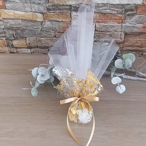 Gold metalized favors Wedding Baptism bomboniere Greek souvenirs with koufeta Christening guests gifts Tulle pouch