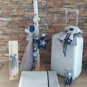 Netter Elefant komplett Taufe Gepäck Kerze Handtuch Set Flasche Seife Traditionelle Zeremonie Baby Jungen kybernetische Taufe