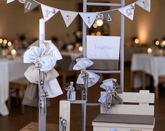 Rocking horse Greek baptism set personalized Baby boy christening Candle Towel set Keepsake bench Oil set Handmade unique gifts