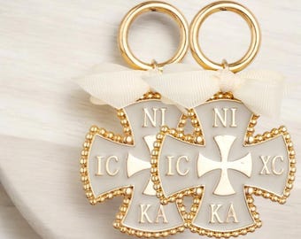 ICXCNIKA cross favors Enamelled stainless steel 24K gold plated Byzantine cross ornament Baptism bomboniere souvenirs koufeta Guests gift