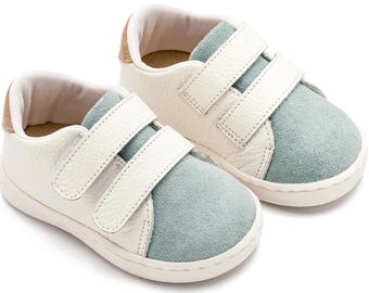Mint and Beige leather shoes Baby boy sneakers Formal wedding shoes baby boy baptism luxury shoes size 18-21 EU / 3-6 US