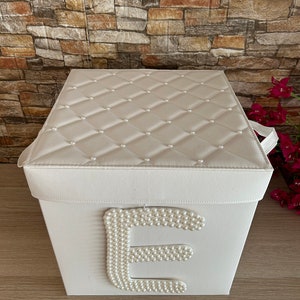 Personalisierte Perlen Erinnerungstasche griechische Taufe Baby Mädchen Jungen Standardetaufe Box Geschenk von Nouna White