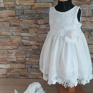 Ivory dress Baby flowergirl outfit Wedding baby shoes and dress Baptism girl dress Lace dress Baby fashion Greek christening event clothes