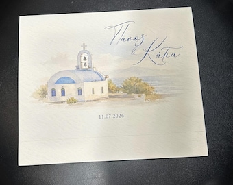 Caja de tu iglesia personalizable para recuerdos de boda y bautizo, bomboneras, koufeta, estilo de dibujo personalizado.