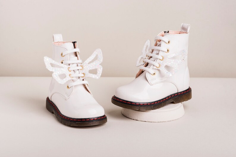 Butterfly boots Leather shoes patent Baby girl Winter wedding Formal baptism infant Greek christening Unique nouna gifts size US EU
