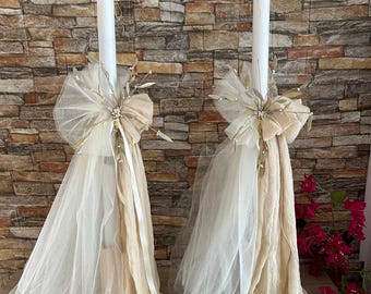 2 big Olive handmade wedding candles set Greek orthodox couple lambades Colors options Marriage ceremony Bridesmaid gifts