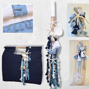 Boat boho Greek baptism set Navy style baby boy christening Candle Towel set Keepsake bag Oil set Handmade unique Godson gifts Nautical