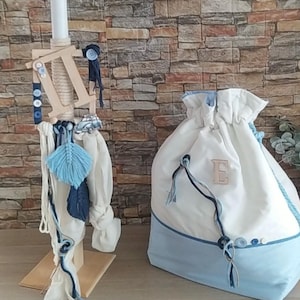 Personalized boho set Car theme Greek baptism style Baby boy christening Candle Towel set Keepsake bag Oil set Handmade unique gifts