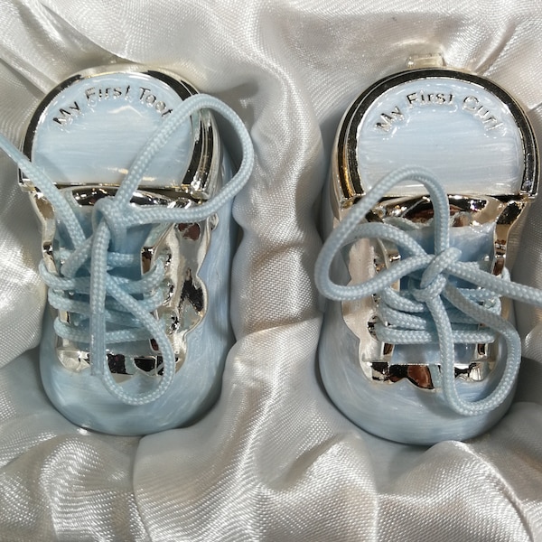 First tooth and curl shoes boxes set 1st birthday gift New born Baby boy welcome Enamelled metalic