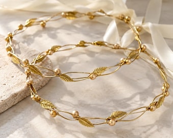 Grecian olive stefana wedding crowns Greek stephana orthodox wedding Handmade crowns olive gold leaf Hair accessories ceremony Bridal gift