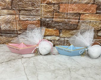 Navy boat with net baptism favors custom Koufeta christening greek bombonieres for boys and girls Baby shower ideas guest's marine souvenirs