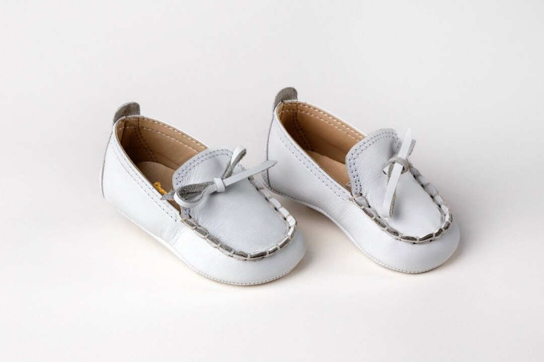 Moccasins Baby Boy Crib Shoes White Ivory Blue Leather Baby Boy Wedding