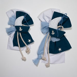 Boat navy Candle&#39;s and bag&#39;s bow Greek baptism decorations Baby boy Godson christening gifts Orthodox church ceremony Handmade