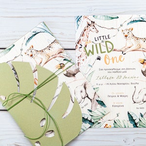 Convites de batismo de animais da selva FÍSICO Convites para convidados de festa Cartão de convite de batizado exclusivo Menino