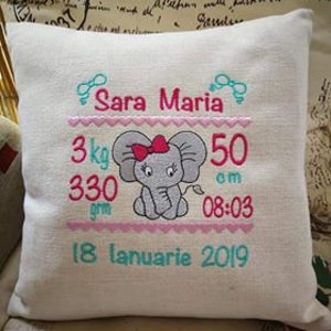 Cojín bordado para anuncio de recién nacido, regalo para niña y niño, elefante marino, dinosaurio, unicornio, caballo balancín, pirata, circo, bautismo, cumpleaños