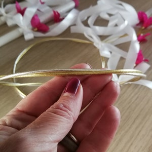 Twisted Bougainvillea candles and stefana set Crowns and unity candles Greek orthodox wedding Island style Bridal couple hair accessories