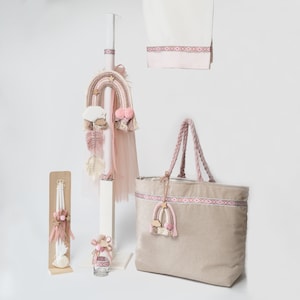 Regenboog babymeisje boho chic Doopset Kaars Zak Handdoekenset Olieset Orthodoxe kerkceremonie Cadeau van peettante