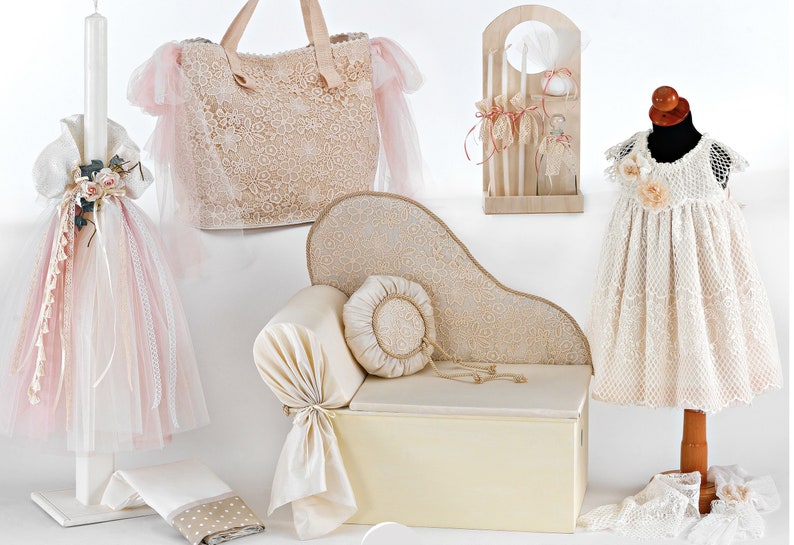 Greek Baptism Set Orthodox Christening Candle Set Baby Girl Etsy