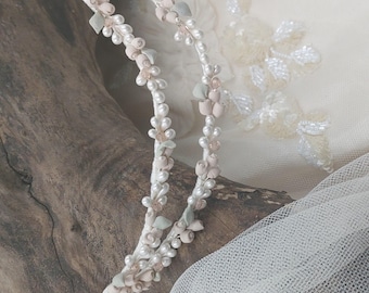 Beige White Porcelain stefana wedding crowns Greek orthodox wedding crowns Handmade wedding Bridal couple gift