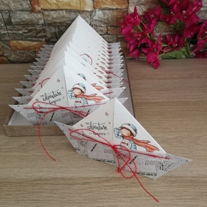 Convites de batismo em formato de barco de papel FÍSICO em envelope Azul marinho Convites para convidados de festa Papelaria de batizado feita à mão Cartão de convite para bebê menino