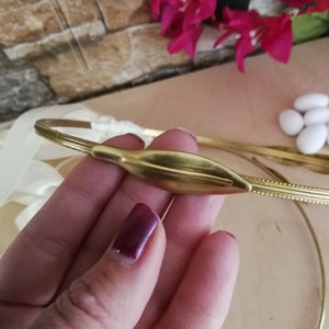 Simple gold olive leaves Set stefana crowns Greek orthodox wedding Elegant ceremony formal Bridal couple hair accessories