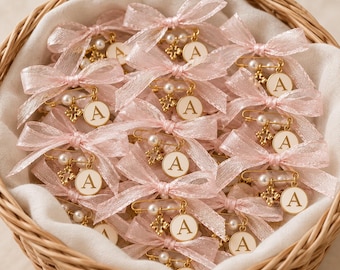 Initial & Boho cross safety pins with white bow Greek baptism Martyrika witness pins Martirika baby girl boy christening