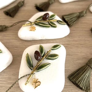 Greek pottery Handmade olive branch self stand marble ornament 2026 Gouri New Year Good luck Gouri New home decoration gift