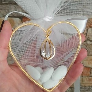 Diamond heart favors wreath Wedding Baptism bomboniere Greek favors with koufeta Guests gifts pouch Unique elegant style