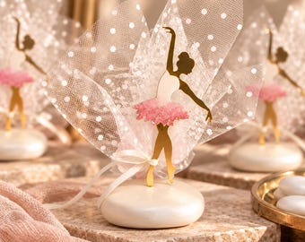 Ballerina ornament on peeble Baptism favors with koufeta  Party ornament selfstand (13.5x7cm)