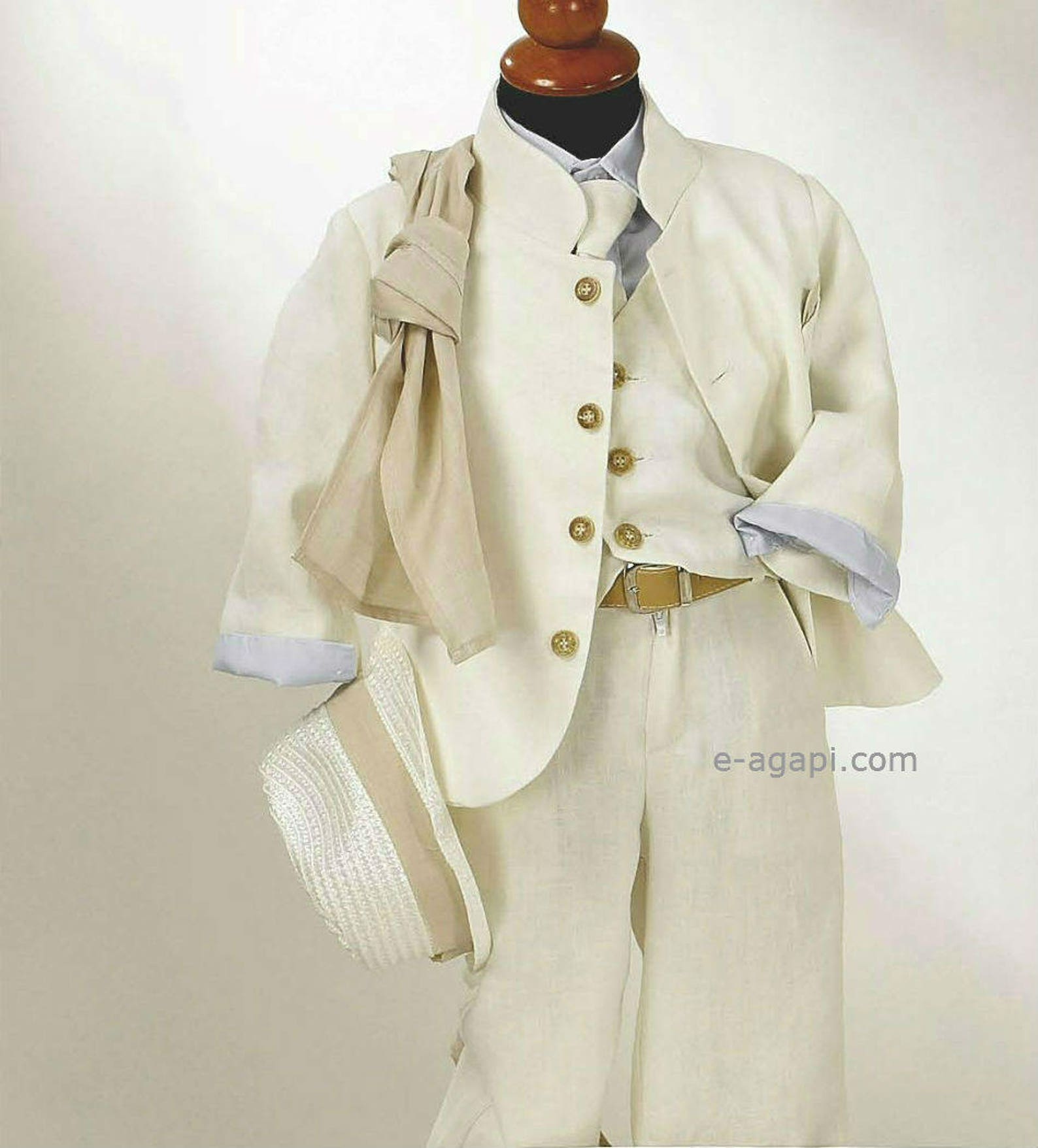 Linen Baby Boy Wedding Suit Ecru Cream Ivory Blue Shoes Option Etsy