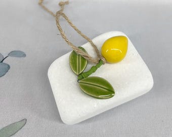 Lemon paper weight Greek pottery Handmade self stand marble ornament 2027 Gouri New Year Good luck Gouri New home decoration gift