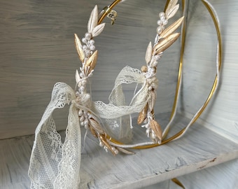 Gold Olive Wedding SET Crowns Greek stefana orthodox Big candle option Handmade stephana wedding Bridal gifts