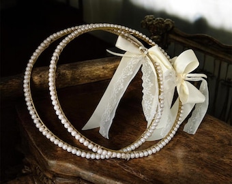 Elegant pearls and brass wedding crowns Greek stefana orthodox couple tiara Stephana handmade Marriage ceremony Bridal hair accessories