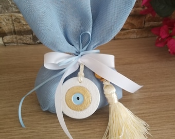 Ceramic evil eye favors pouch Koufeta confetti Wedding Baptism Guests souvenirs