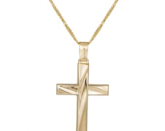 Minimalist baptism cross solid gold Baby boy christening gift Nona souvenir Made in Greece