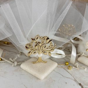 Albero della vita su marmo, bomboniere, souvenir per matrimonio, bomboniera greca, koufeta, regali per gli ospiti del battesimo, acciaio inossidabile, malocchio beige