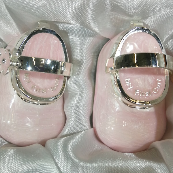 First tooth and curl shoes boxes set 1st birthday gift New born Baby girl welcome Enamelled metalic