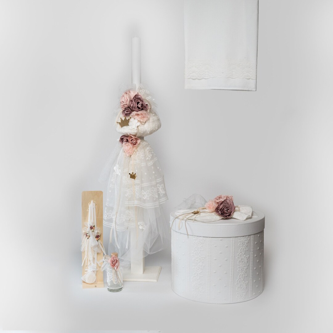 Pricess Crown Hat Box Baby Girl Baptism Set Candle Box Etsy